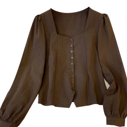 Elegant Long Sleeve Shirt Large Size Women's Early Autumn plus Size French Chic Square Collar Slimming Belly Covering Top