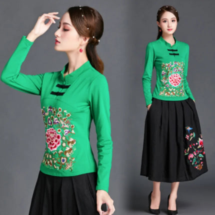 Ethnic Style Streetwear Fashion Casual Women's Clothing Shirts for Women Vintage Clothes T-shirt Y2k Top Women's Clothes Embroidery