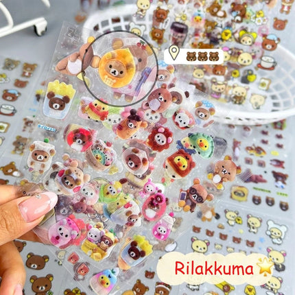 10Sheets Cartoon Cute Rilakkuma Stickers Die-cutting Sticker Anime Decals Handbooks Material Flashing Laser Sticker Kid Toy