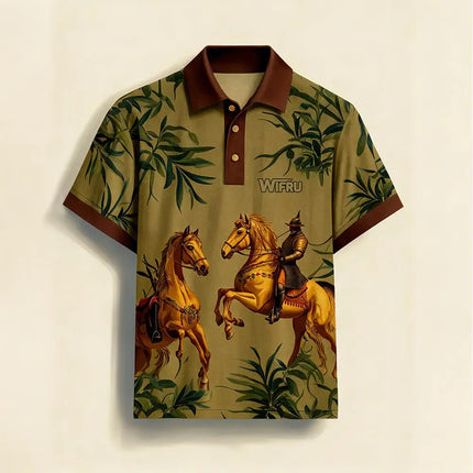 2026 New Men's Retro Equestrian Print Polo Shirt Comfortable Summer Outdoor Vacation Style Top WIFRU Casual Fashion Menswear