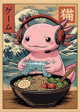 Japan Ukiyo-E Style Fun Game Animal Ramen Posters Art Print Mexican Axolotl Game Cat Ferret Canvas Painting Game Room Home Decor