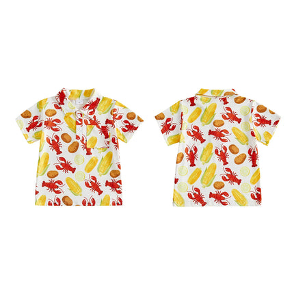 Little Boys Shirts Short Sleeve Lapel Collar Crayfish Corn Print Casual Summer Tops