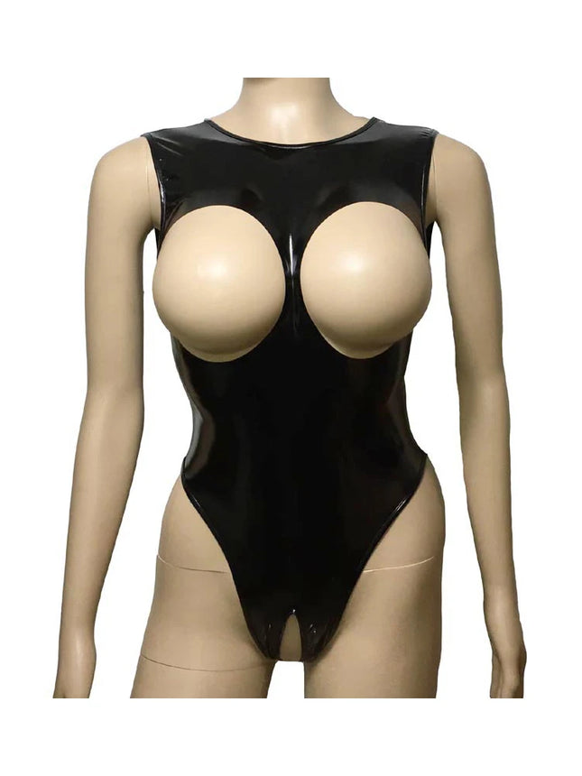 Lady Sexy Lingerie Teddies Shiny Gloss PU Leather Open Breast Open Crotch Bodysuit Catsuit Leotard Erotic Underwear For Women