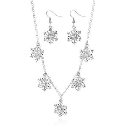 Luxury Zinc Alloy Christmas Jewelry Set Colorful Rhinestone Xmas Dangle Earrings Pendant Snowflake Necklace Women