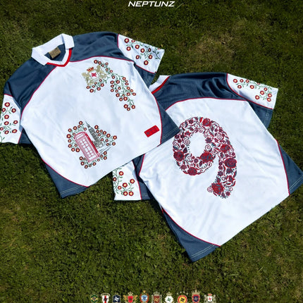 Fashionable National Series Loose Football Jersey Y2K High Quality Flower Embroidery Mesh Knit Shirt Oversized Unisex Streetwear