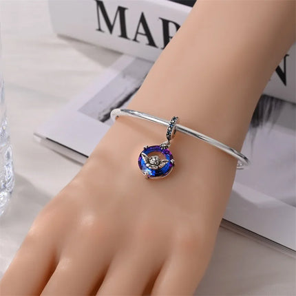 100% 925 Sterling Silver Blue Crystal Life Tree Angel Star Moon Pendants Charms Fit Qikaola 925 Original Bracelets DIY Jewelry