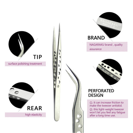 NAGARAKU Eyelash Extension Tweezers Makeup Tools Stainless Steel Non-magnetic Pincet False Eyelash Tweezers 3D accurate tweezers