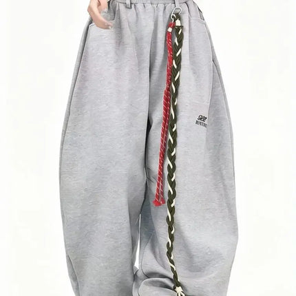 Streetwear Wide Leg Baggy Sweatpants Men Y2K Vintage Loose Curved-leg Pants Casual Sports Straight Hip Hop