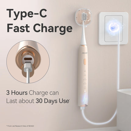 Seago Electric Toothbrush with 8 Replaceable Toothbrush Heads and Toothbrush Holder Pressure Sensor 5 Modes Smart Timer SG-2782