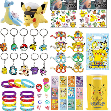 Pokemon Animation Figures Pokemon Birthday Gift Kit Pikachu Keychain Stamps Gift Bag Photo Props Gifts for Guests Birthday Gifts