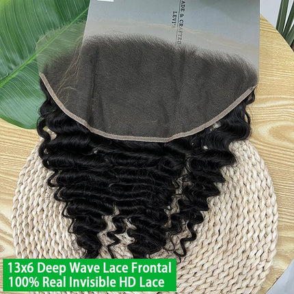 13x6 HD Lace Frontal Only Deep Wave 100% Human Hair Invisible HD Lace Melt Skin Pre Plucked Bleached Knots Raw Hair For Woman