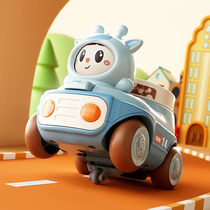 Baby Puzzle Cartoon Toy Car with Multiple Gameplay Modes Inertia Sliding Face Chang Whistl Small Car Children Time Cognition Toy