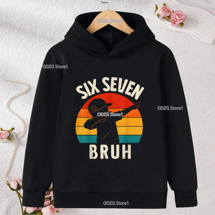 Autumn Winter Six Seven Cool Concise Print Kid Hoodies Fashion Boys Girls Long Sleeved Hooded Casual Warmer Children's Pullovers