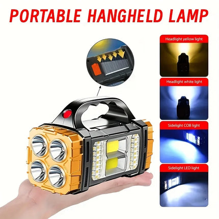New Upgrade Rechargeable High Power Solar LED COB Flashlight With Power Bank Waterproof Multifunctional Hand Lamp For Outdoor