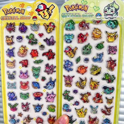 Kawaii Pokemon Crystal Pixel Stickers Toys Anime Pikachu Bulbasaur 3D Waterproof Sticker For Suitcase Guitar Phone Decor Decals
