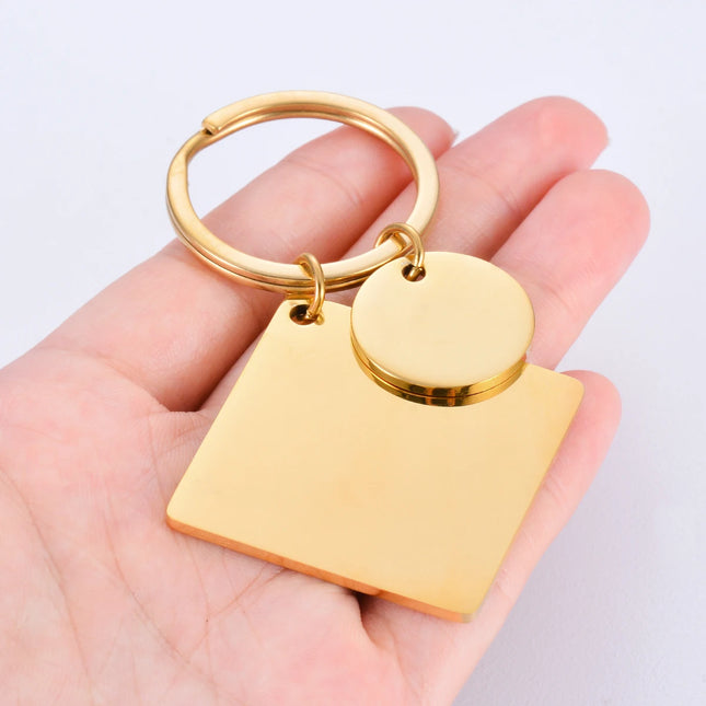 5Pcs Waterproof Non-fading Stainless Steel Keychain Metal Round Square Tag DIY Collar Accessories Gift Key Ring Wholesale