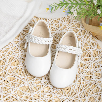 KIDSUN Fashion White Kids Girls Dress Shoes PU Leather Princess Wedding Party School Shoes Low Heel Flats for Little Big Kids