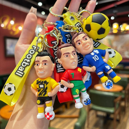 6pack pcv Football Figure Keychain Jewelry Bag Pendent Keyring Collection Doll Car Ornaments Key Accessories Souvenir