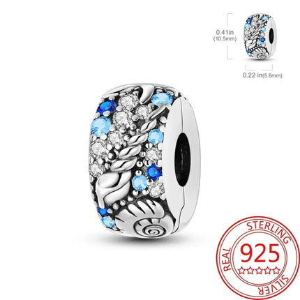 925 Sterling Silver Blue Ocean Series Beaded Charms  Pendant Fit for The Brand's DIY Bracelet Women Jewelry Girlfriend Gifts