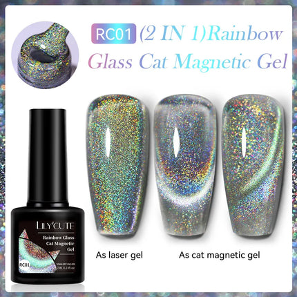 LILY’CUTE 7ml Ultra Shine Cat Eye Nail Polish Rainbow Laser Dual Beam Crystal Nail Gel Varnishes Soak Off Semi Permanent UV Gel
