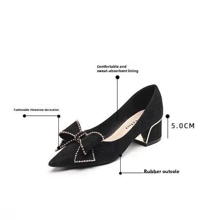 2025 New Style French Style Women's Flats With Thick Heels And Pointed Toes Plus Size Shoes 35-41 Autumn Season Rubber Upper