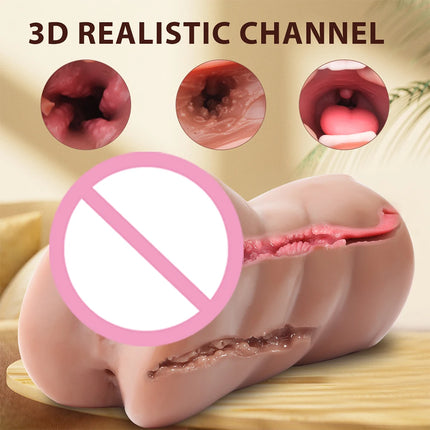 3 in 1 Pocket Pussy Male Masturbator Sex Toys for Men 3D Textured Sex Doll with Sexy Mouth Realistic Vagina Tight Anus Mens 18+