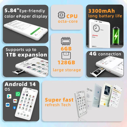 Bigme Hibreak S Ebook Reader, 5.84‘’ e-ink display, 6+128GB, Android 14 OS ereader with BW 276PPI & Color 92PPI for options