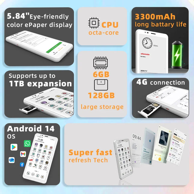 Bigme Hibreak S Ebook Reader, 5.84'' e-ink display, 6+128GB, Android 14 OS ereader with optional BW 276PPI & Color 92PPI