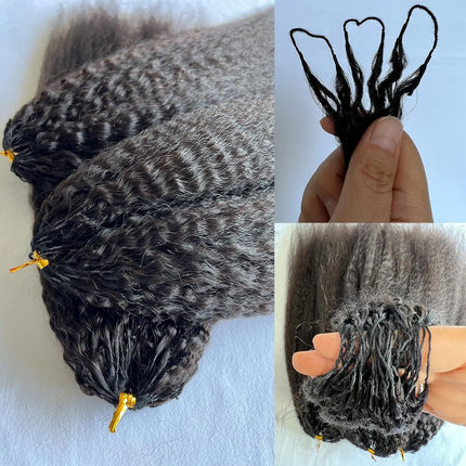 Kinky Straight Feather Crochet Human Hair Extension Yaki Wave Pre Separated Knotless Crochet Hair Micro Bundles With Loop