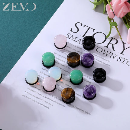 ZEMO 2pcs/lot Natural Stone Ear Plugs and Tunnels Unisex Punk Large Gauges Single Flare Flesh Stretcher Expander Piercings 4-18MM