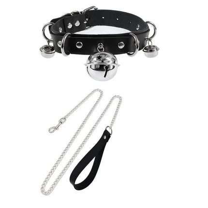 Cosplay Necklace Leash And Collar Bdsm Leather Slave Heart Bell Ring C harm Collars Set For Women Bondage Gothic Choker Accessor