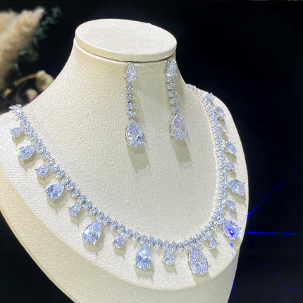 ASNORA-White Cubic Zirconia Necklace and Earrings for Women, Elegant, Party Jewelry, Bride, Wedding, Bridesmaid Gifts, 2Pcs