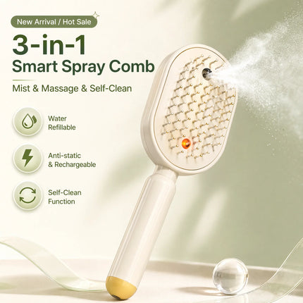 Electric Hair Spray Comb with Nano-Mist, Rechargeable Water & Essence Sprayer Brush, Soft Bristle Detangler for Women, Anti-Stat