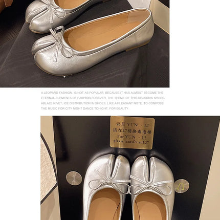Summer Women's Bowknot Flat Tabi Ninja Shoes Pig Toe Slippers Lazy Person Horse Hoof Shoes Women Split Toe Mocassines Loafers