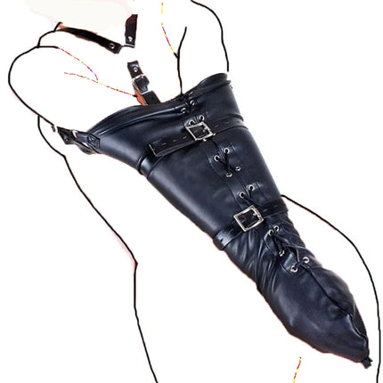 BDSM Bind Leg/Arm Binder,Behind Back Bondage Armbinder Leather Straight Jacket Slave Lockable Glove With Shoulder Straps Sex Kit