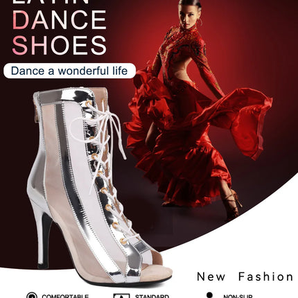 Women's Latin Salsa Dance Jazz Dance Shoes Girls Ballroom Dance Club Short Boots Ladies Lace-Up Fashion Fine Sand Dance Boots