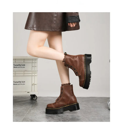 Women Boots Genuine Leather Platform Boots Motorcycle Shoes Front Zipper Optical Soles Fashion Sexy Punk Luxury Men Winter Boots
