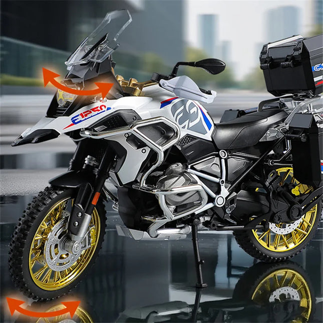 1/10 R1250 GS ADV Alloy Racing Motorcycle Diecast Street Sports Motorcycle Model Simulation Sound Light Collection Children Gift