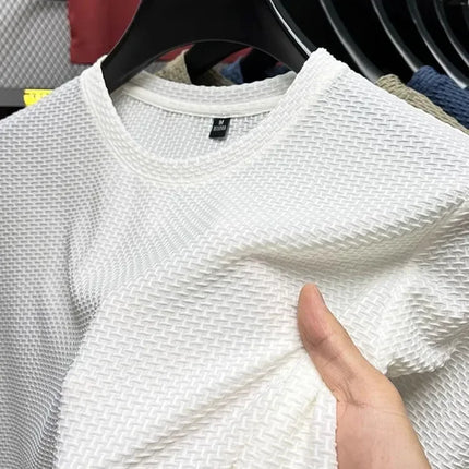 Summer Mesh Ice Silk T-shirt Men's Short Sleeve Round Neck 2026 New Half Sleeve Men Thin Solid Color Tees Top