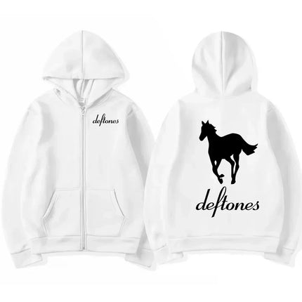 Deftones White Zip Up Hoodie Hip Hop Rock Band Zipper Sweatshirt Harajuku Oversized Long Sleeve Hoodies Coats Zipper Streetwear