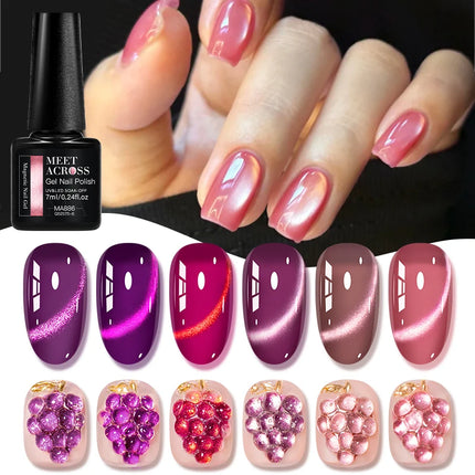 Grape Purple Cat Magnetic Gel Nail Polish Jelly Glass Beads Effect Magnetic Semi Permanent Soak Off UV Gel Varnish Nail Supplies