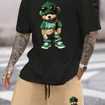 2026 Summer Casual Short-Sleeve Fashionable Breathable Sports Set Loose-Fit Quick-Dry Men's Short-Sleeve Hip-Hop Bear Print Set