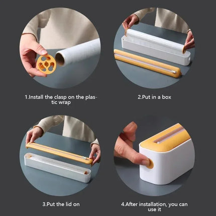 Plastic Wrap Dispensers Multi Purpose Cling Film Dispenser with Cutter Refillable Kitchen Storage Organization