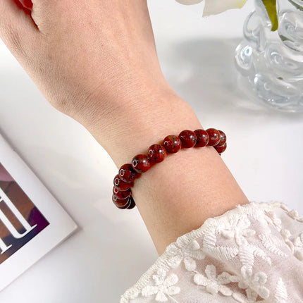Natural Stone Pink Zebra Beaded Bracelet 6/8mm Dalmatian Jasper Rhodochrosite Agate Bracelet Gemstone Beads Bracelet