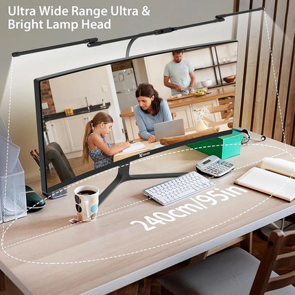 2-Headed LED Desk Lamp for Office Home Eye-Caring Architect Lamp with Clamp USB 3 Color Flexible Adjustable Lighting Table Lamp