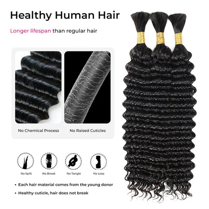 Deep Wave Bulk Human Hair 30 Inch 2 Bundles Human Hair 100g Brazilian Braiding Hair For Women Boho Braids Human Hair Bundles