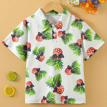Cartoon Pattern Print Boys Girls Creative Polo Shirts Casual Short Sleeve Lapel Shirt Tops Children Clothes for Summer Outdoor
