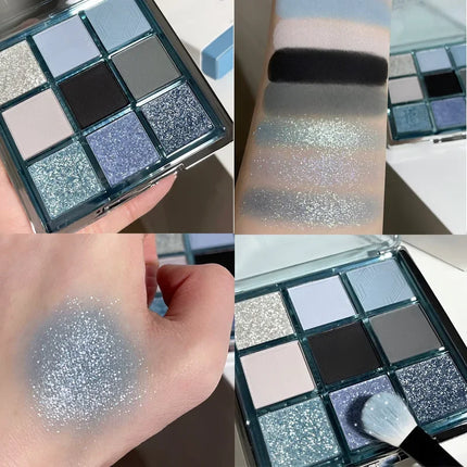 9 Colors Dark Punk Smoked Eyeshadow Palette Blue Black Pearl Matte Eye Shadow Makeup Palette Brightening Shimmer Lying Silkworm