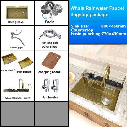 Kitchen Sink Stainless Steel Waterfall Sinks Extra Large Single Slot with Digital Display Faucet Set For kitchen