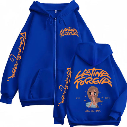 2025 Karol G Tropicoqueta Latina Foreva Graphic Zipper Hoodie Fashion Hip Hop Zip Up Sweatshirt Men Women Clothing Y2k Pullovers